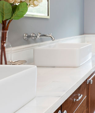 bathroom countertop with dual sinks